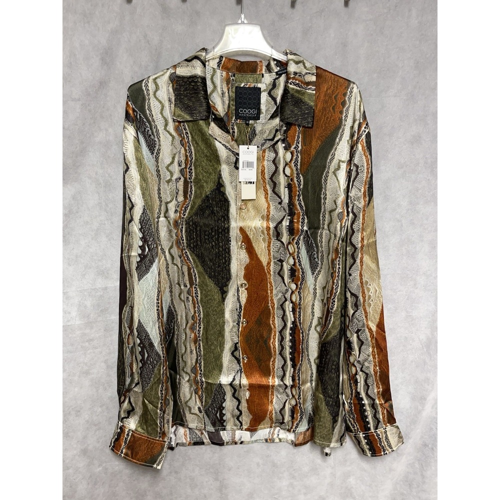 NWT Coogi Shirt Men 4XL Multi Silk Satin Printed Ultra Lightweight Vibrant Luxe - Picture 2 of 9